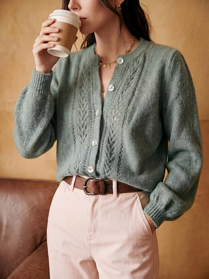 Softly Textured Round-Neck Cardigan