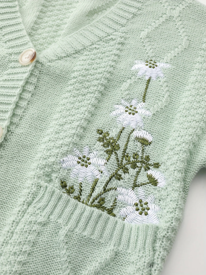 Floral Embroidered Button Cardigan