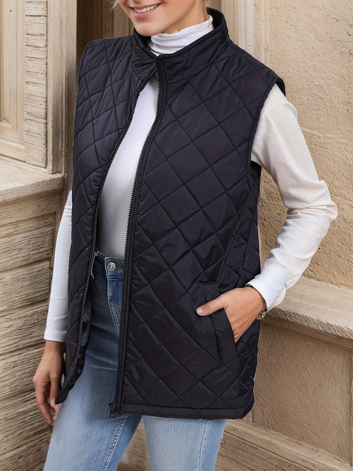 Diamond-Quilted Longline Vest