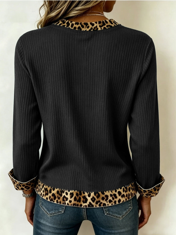 Animal-Trimmed V-Neck Top