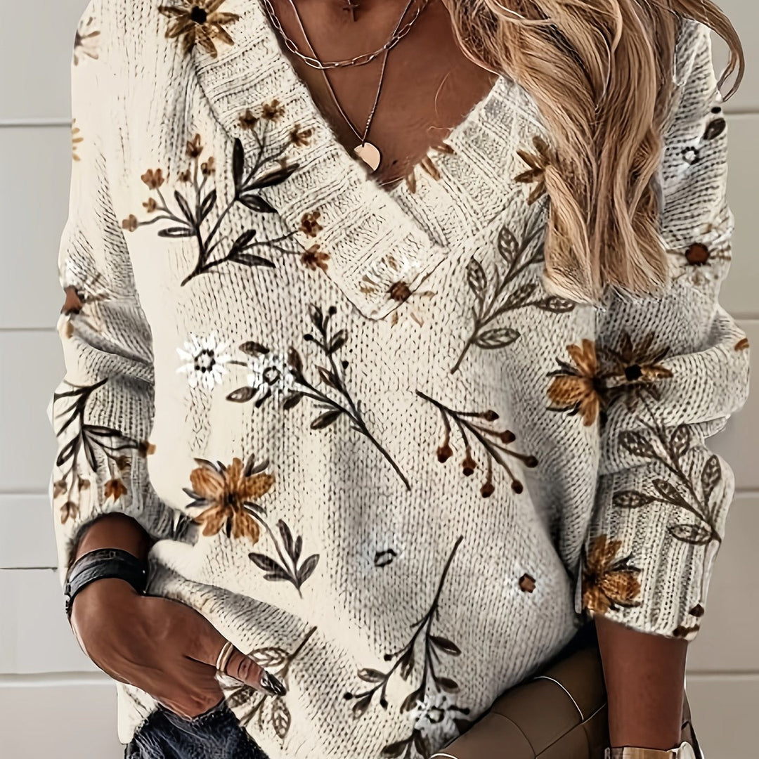 Floral V-Neck Sweater