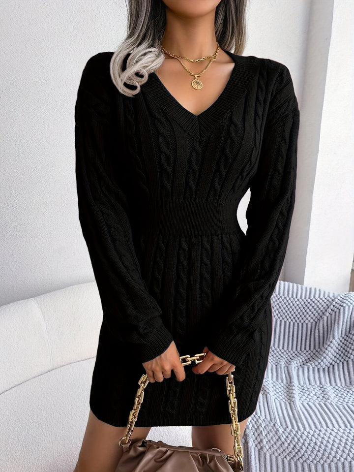 Cable-Knit Peplum Sweater Dress