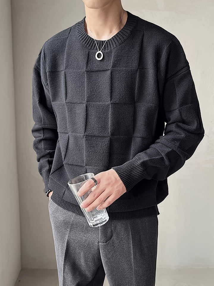 Textured Check Crewneck Sweater