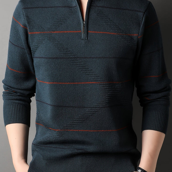 Refined Striped Zip-Neck Sweater