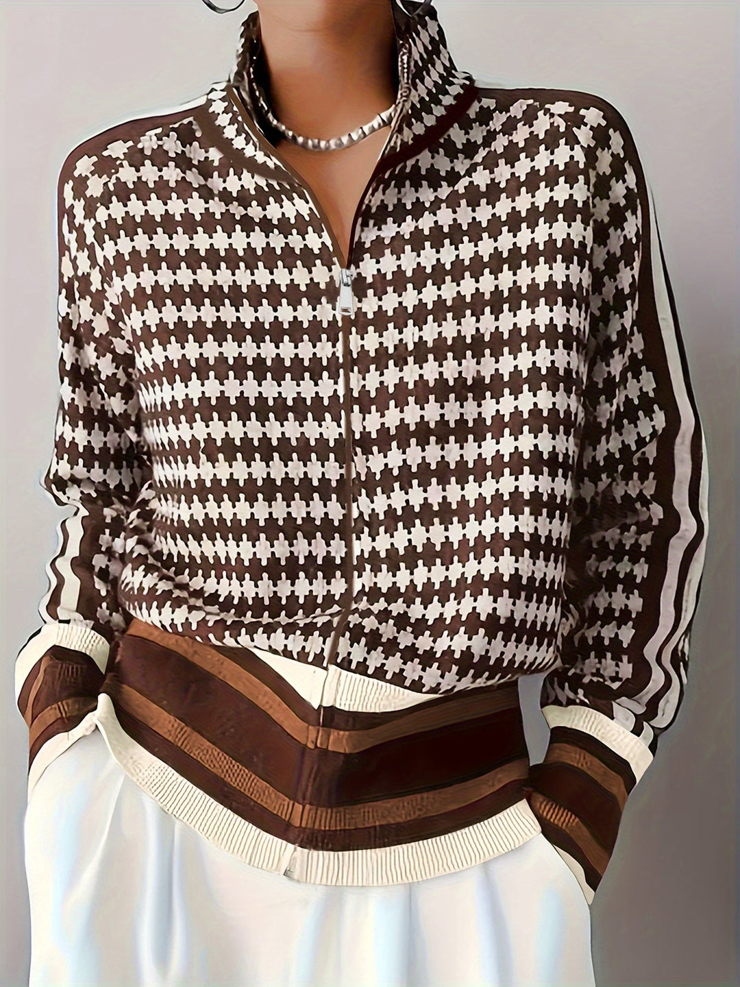 Patterned Zip-Front Cardigan