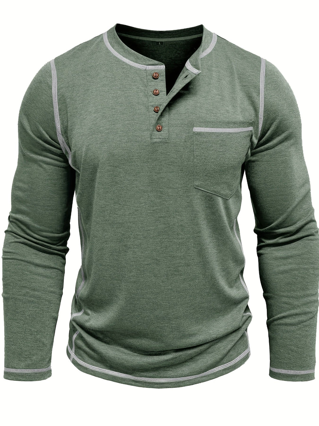 Contrast-Stitch Long Sleeve Henley