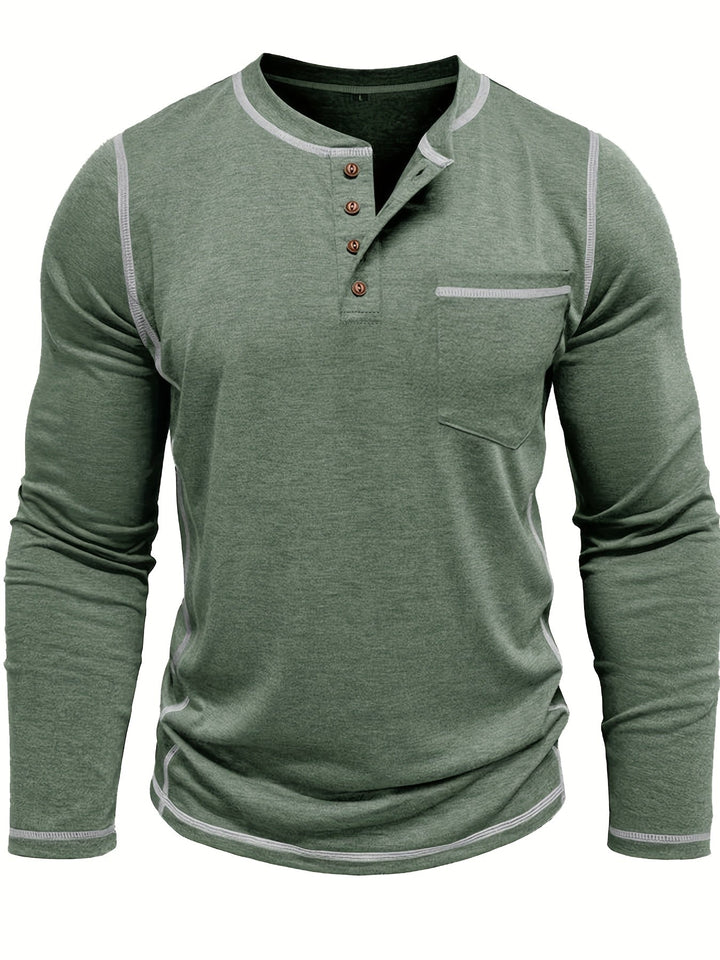 Contrast-Stitch Long Sleeve Henley