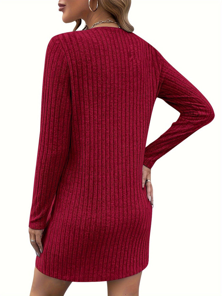 Zip-Neck Ribbed Dress