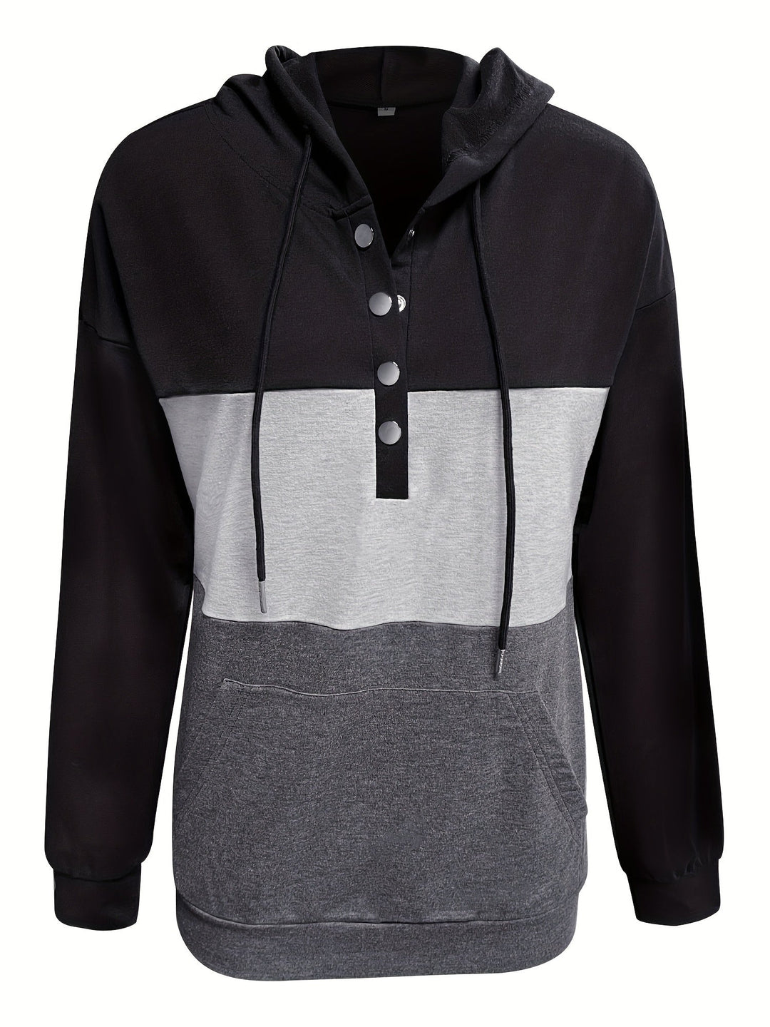 Color Block Button-Neck Hoodie