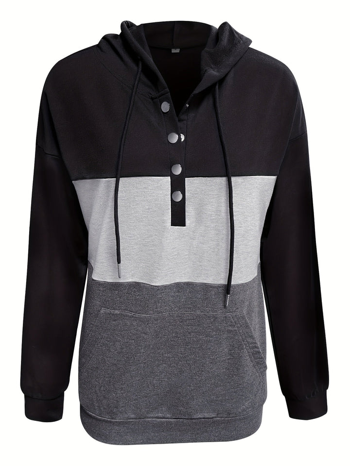Color Block Button-Neck Hoodie