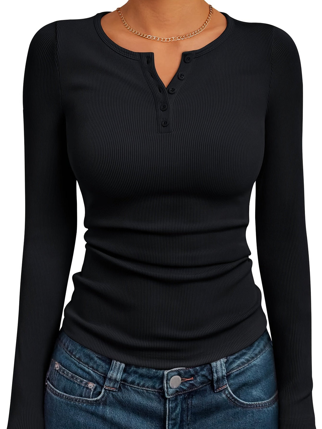 Fitted Button Henley Top