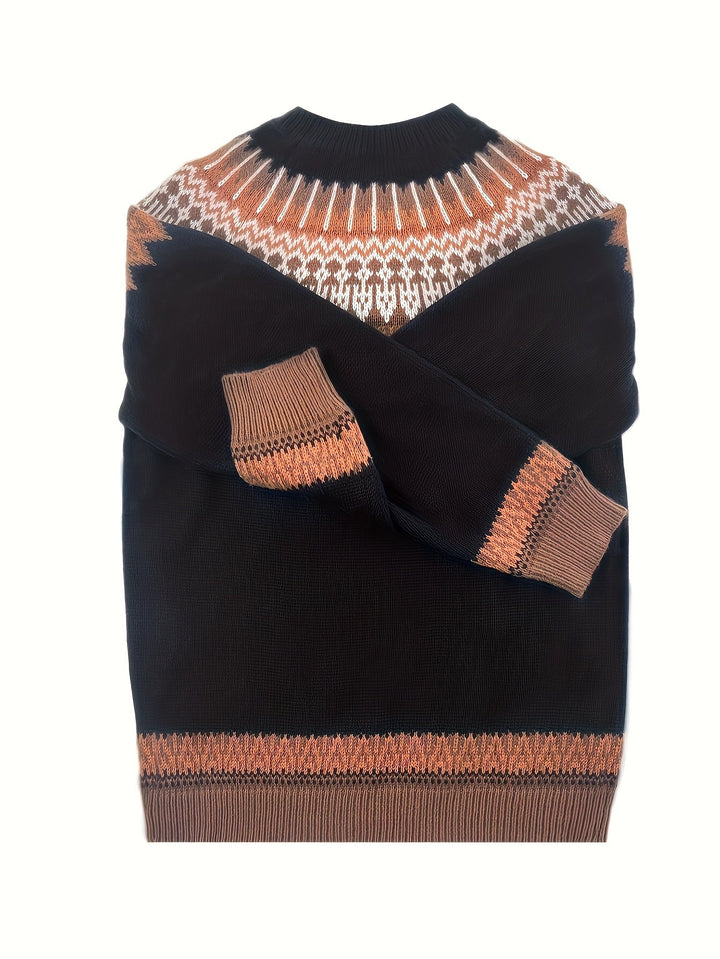 Chunky Jacquard Round Neck Sweater