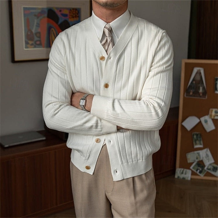Ribbed V-Neck Button Cardigan
