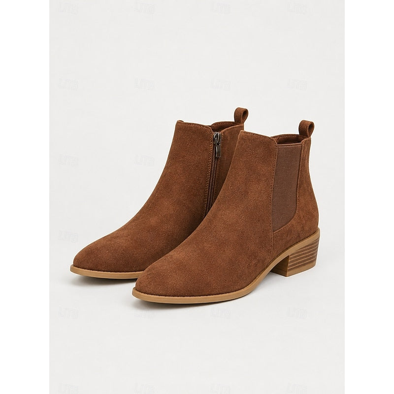 Pointed-Toe Block Heel Ankle Boots