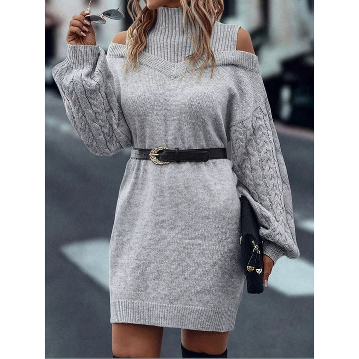 Cold-Shoulder Turtleneck Sweater Dress