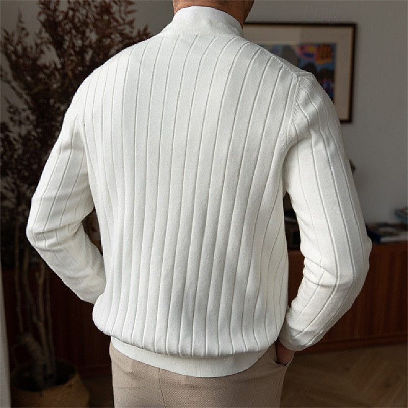 Ribbed V-Neck Button Cardigan
