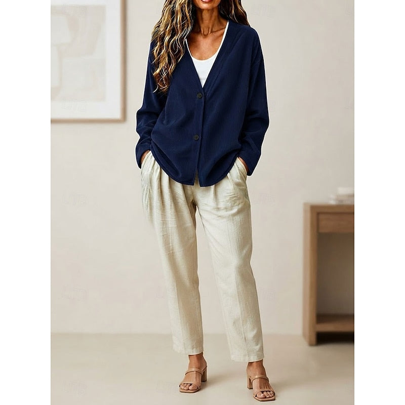 Relaxed V-Neck Button Cardigan