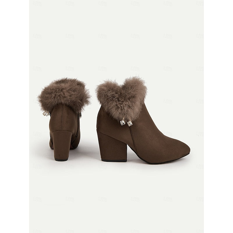 Fur-Trimmed Block Heel Ankle Boots