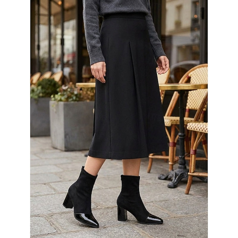 Cap-Toe Chunky Heel Ankle Boots