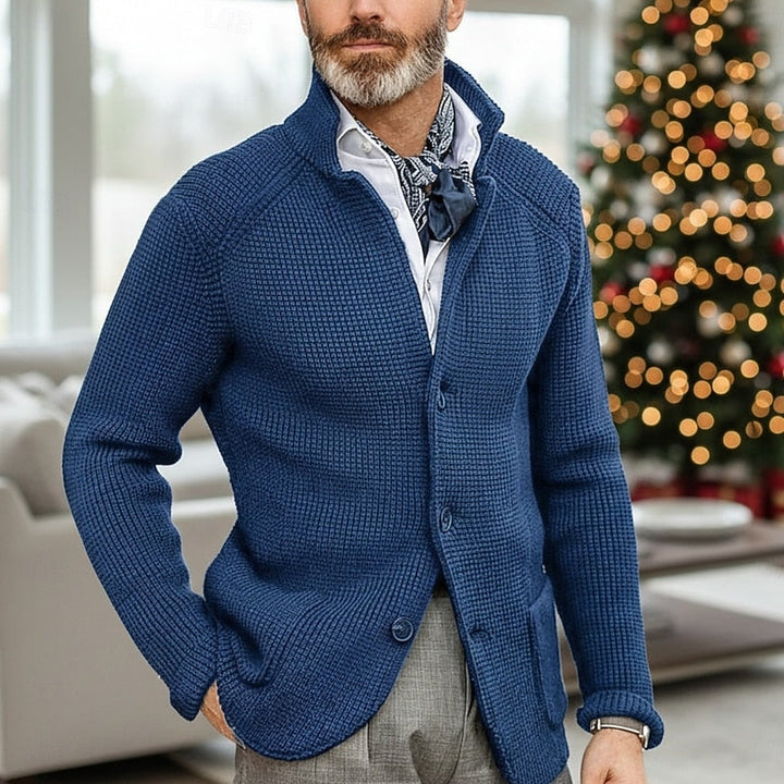 Textured Stand-Collar Cardigan