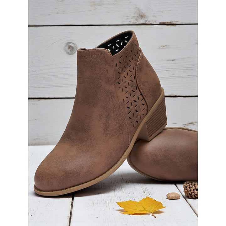 Cutout Low-Heel Ankle Boots