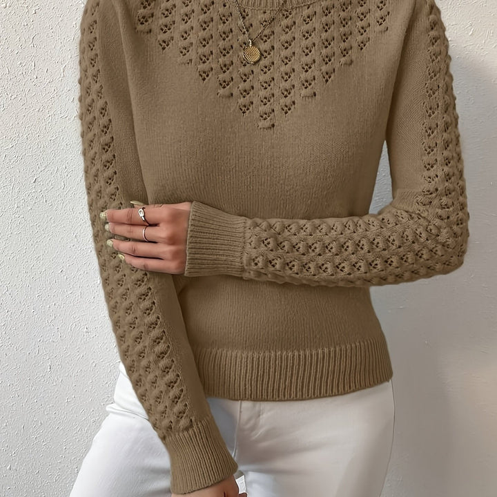 Pointelle-Knit Round Neck Sweater