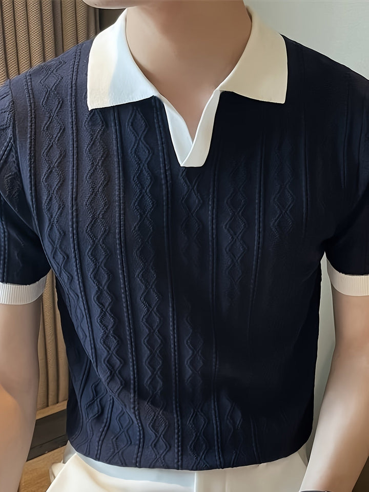 Textured Contrast-Collar Polo Shirt