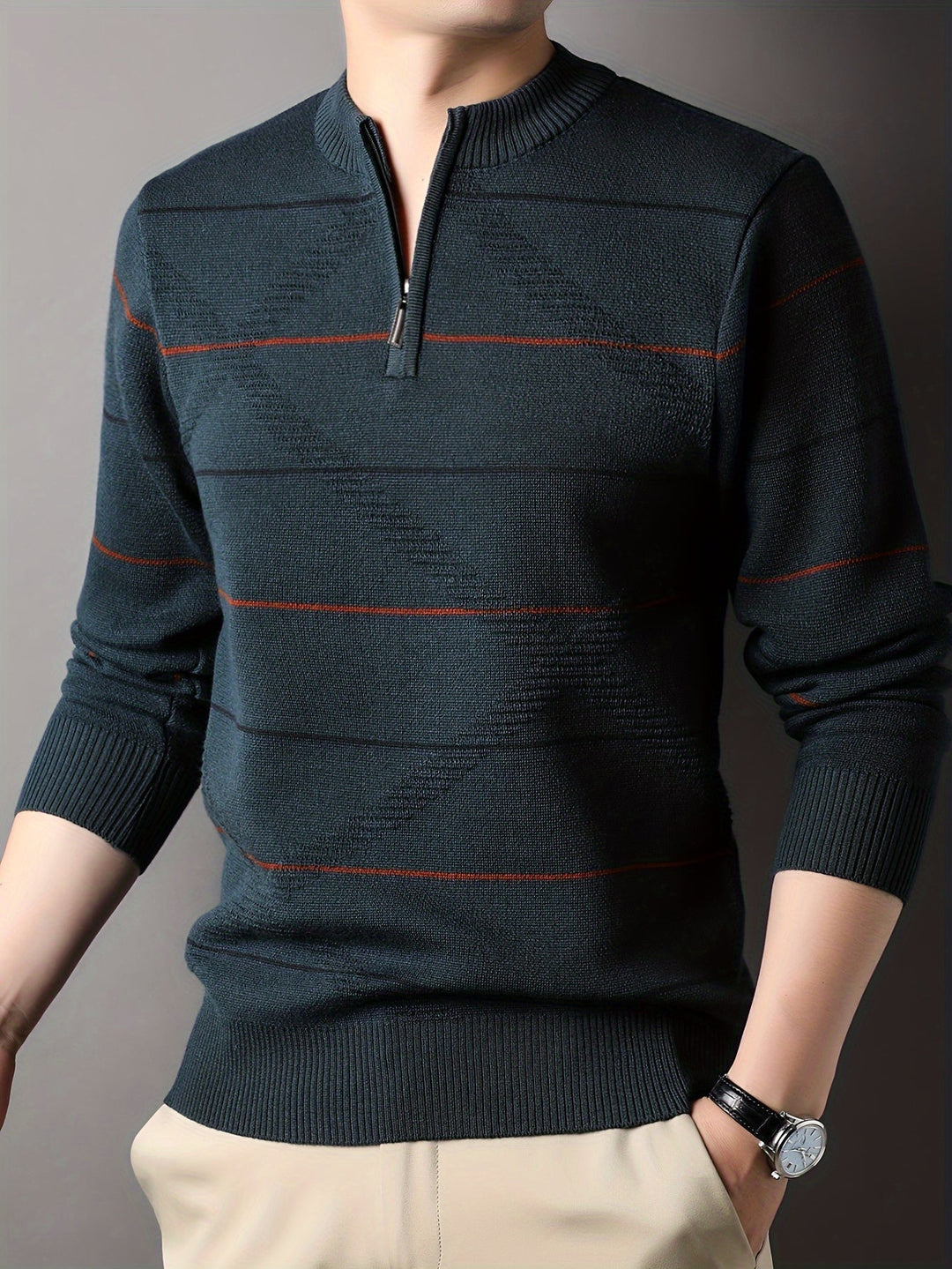 Refined Striped Zip-Neck Sweater