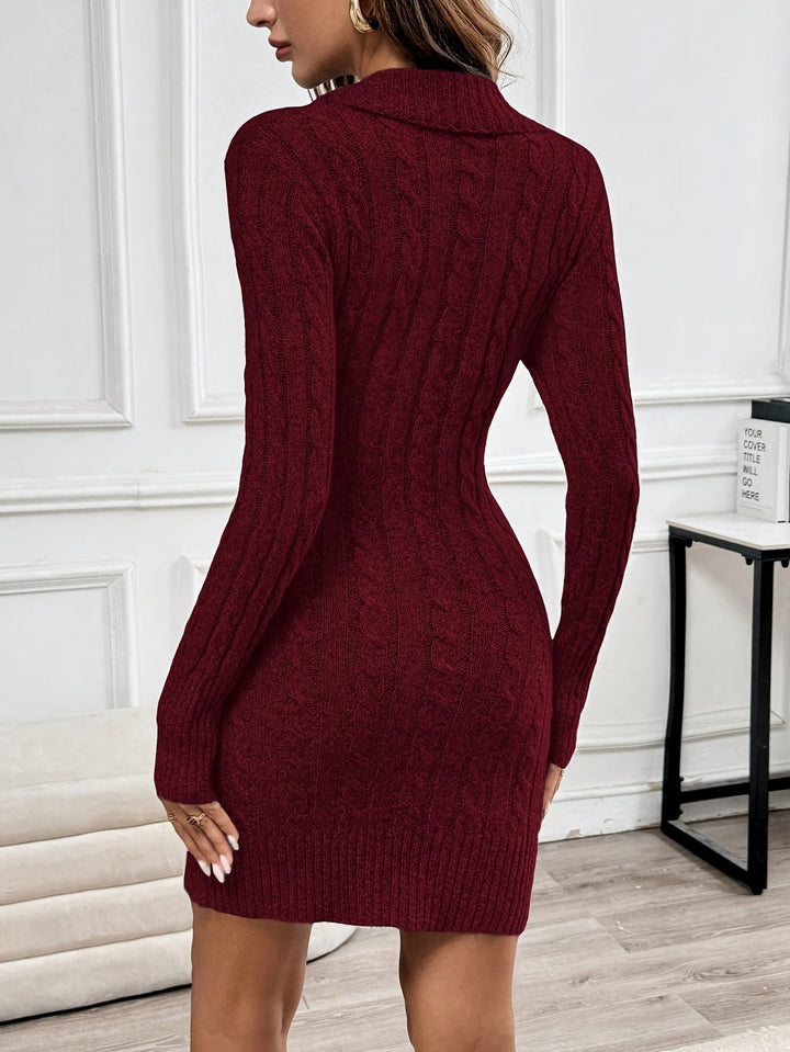 Cable-Knit V-Neck Sweater Dress