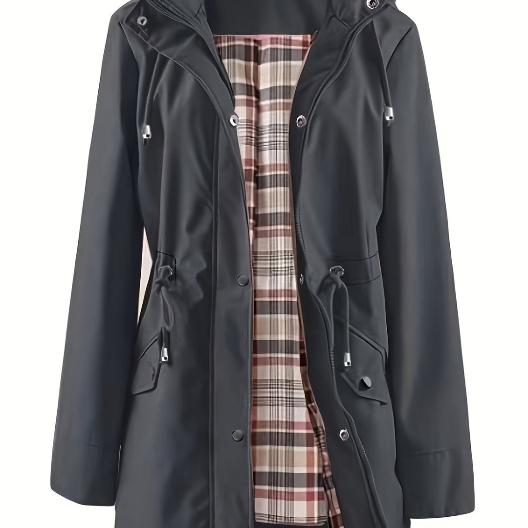 Hooded Drawstring Rain Jacket