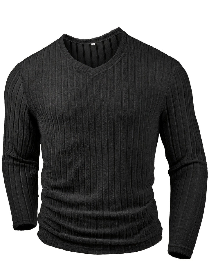 Ribbed V-Neck Long Sleeve Top