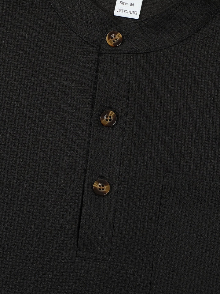 Textured Long Sleeve Henley Shirt