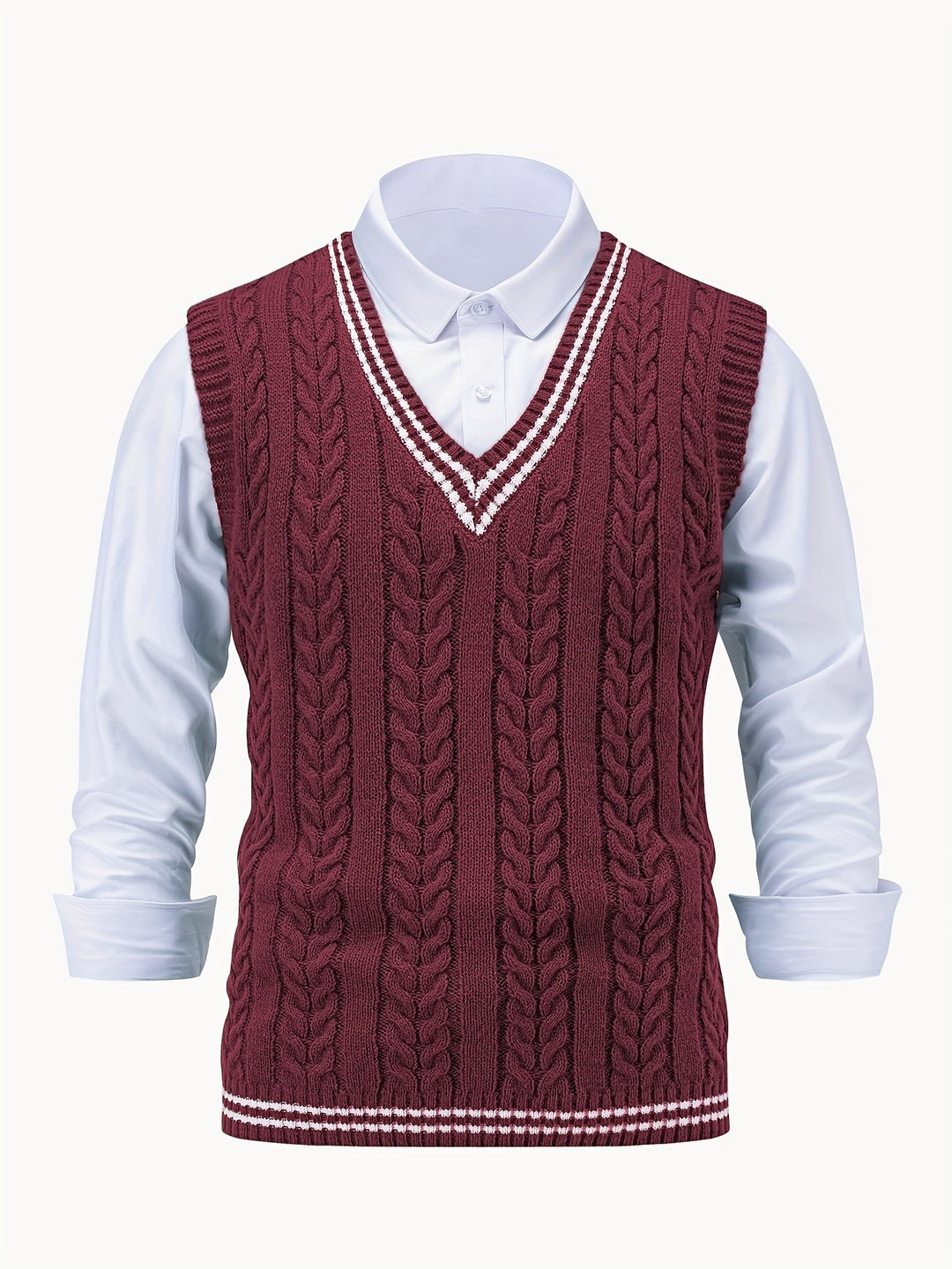 Cable-Knit V-Neck Sweater Vest