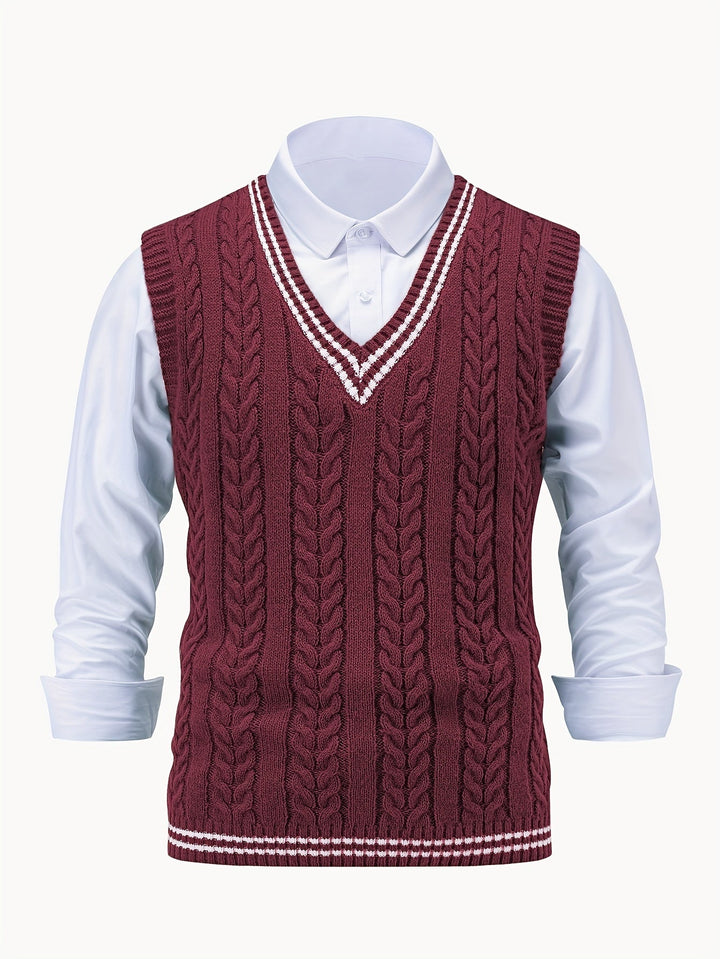 Cable-Knit V-Neck Sweater Vest
