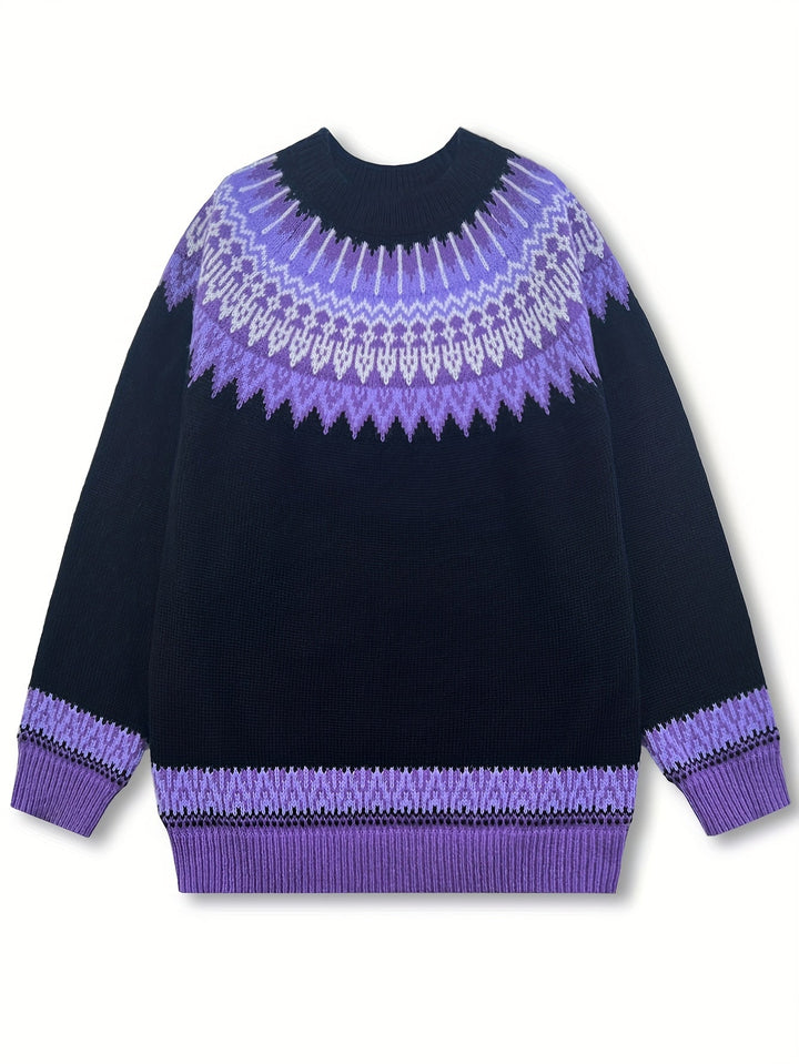 Chunky Jacquard Round Neck Sweater
