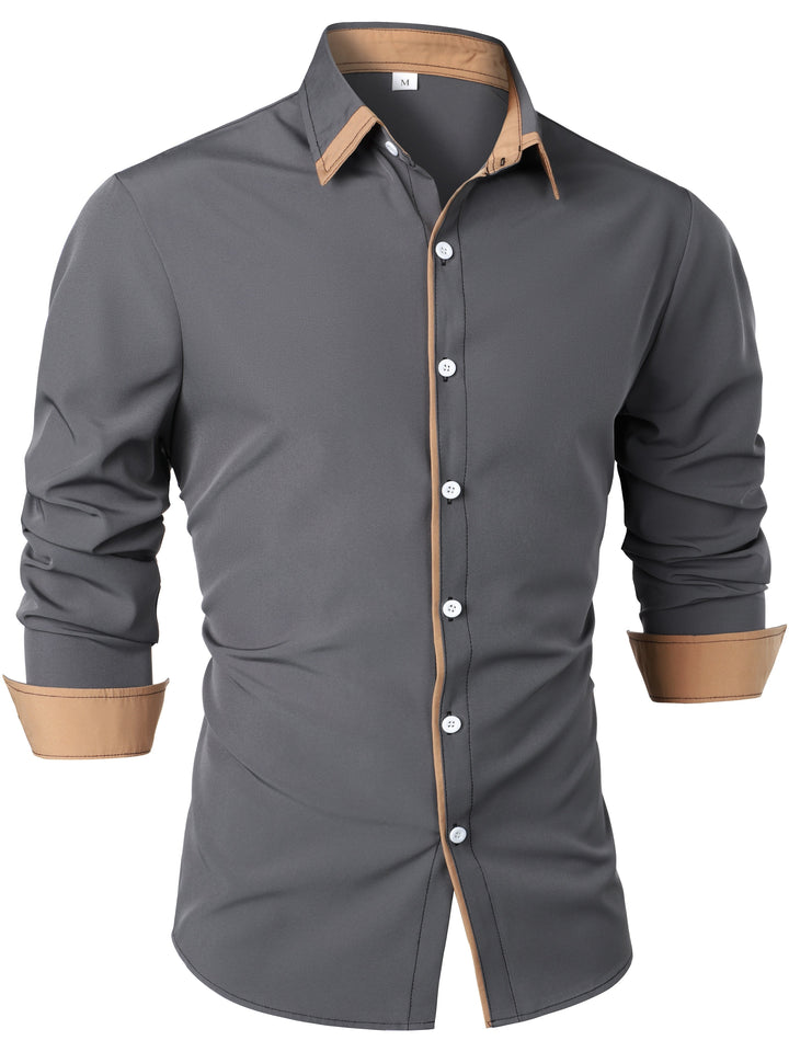 Contrast-Trim Long Sleeve Shirt