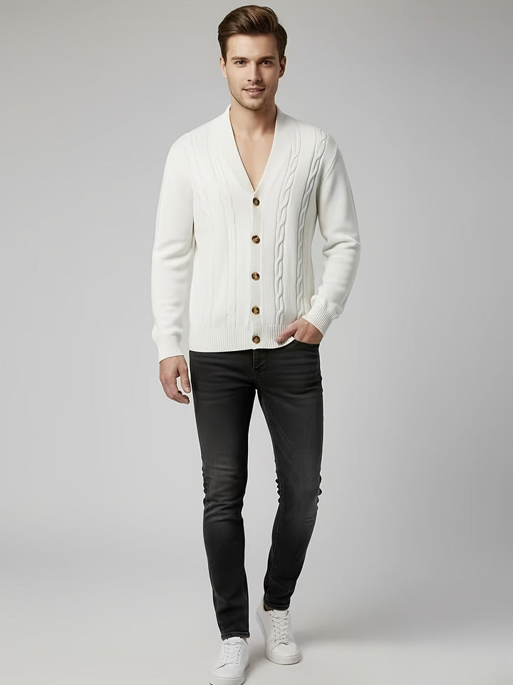 Cable-Knit Button Cardigan
