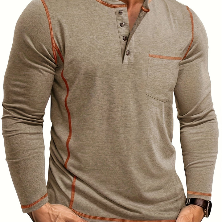 Contrast-Stitch Long Sleeve Henley