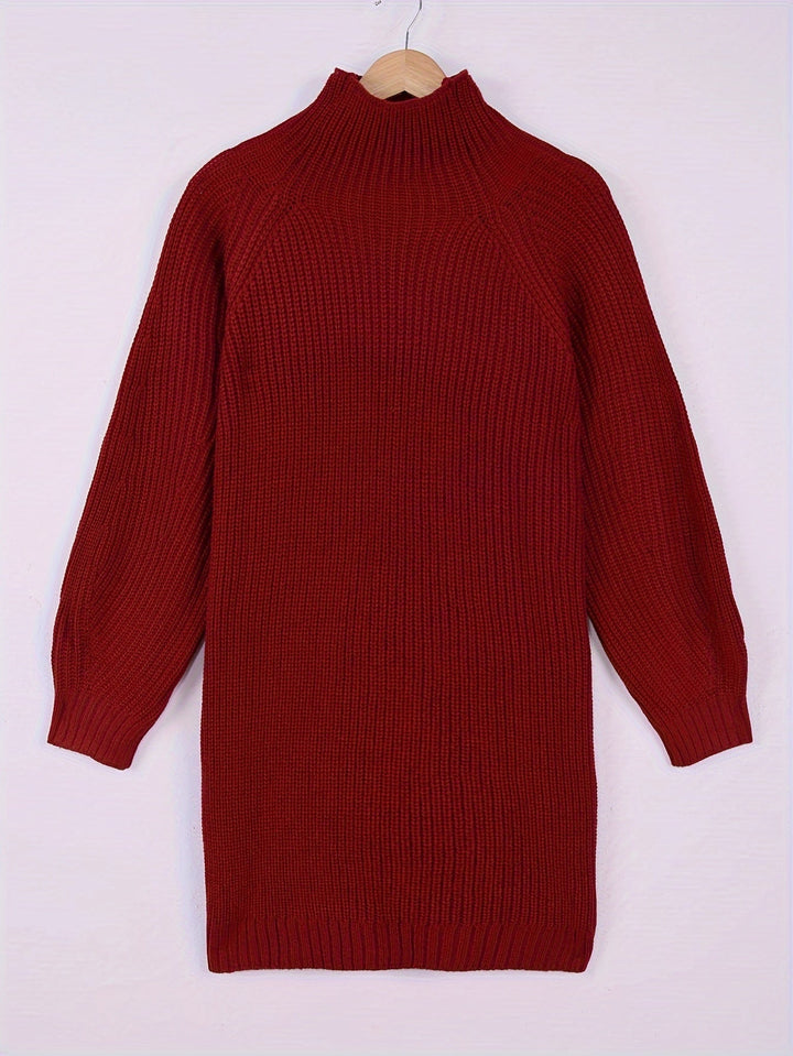 Relaxed Half-Turtleneck Sweater Dress