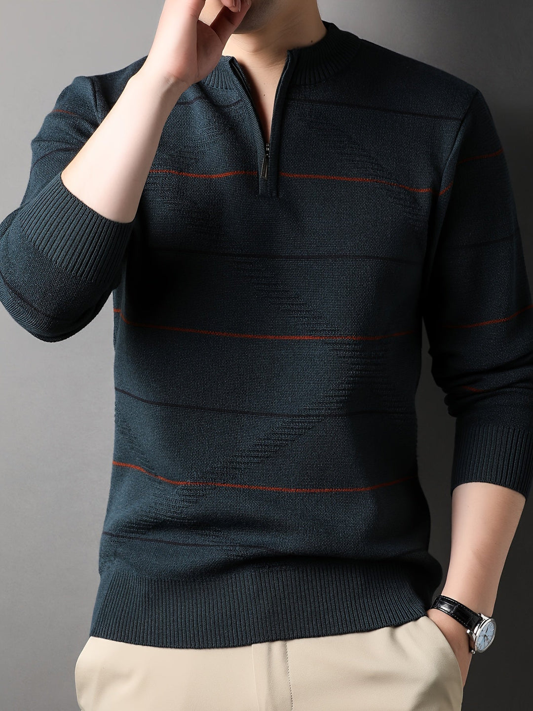 Refined Striped Zip-Neck Sweater