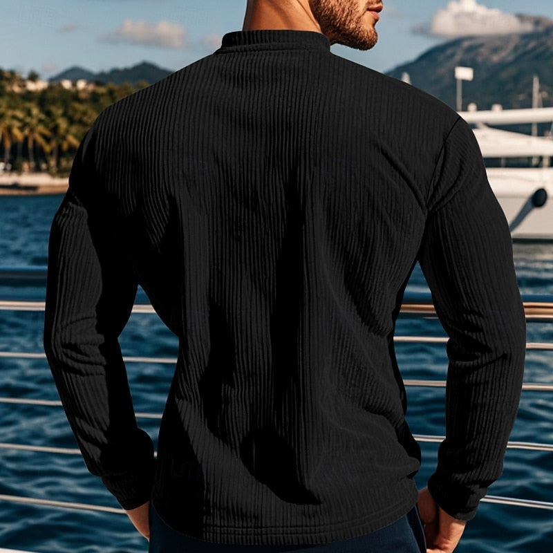 Ribbed Long Sleeve Henley Shirt