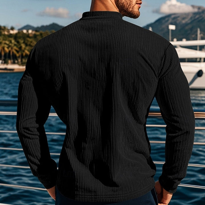 Ribbed Long Sleeve Henley Shirt