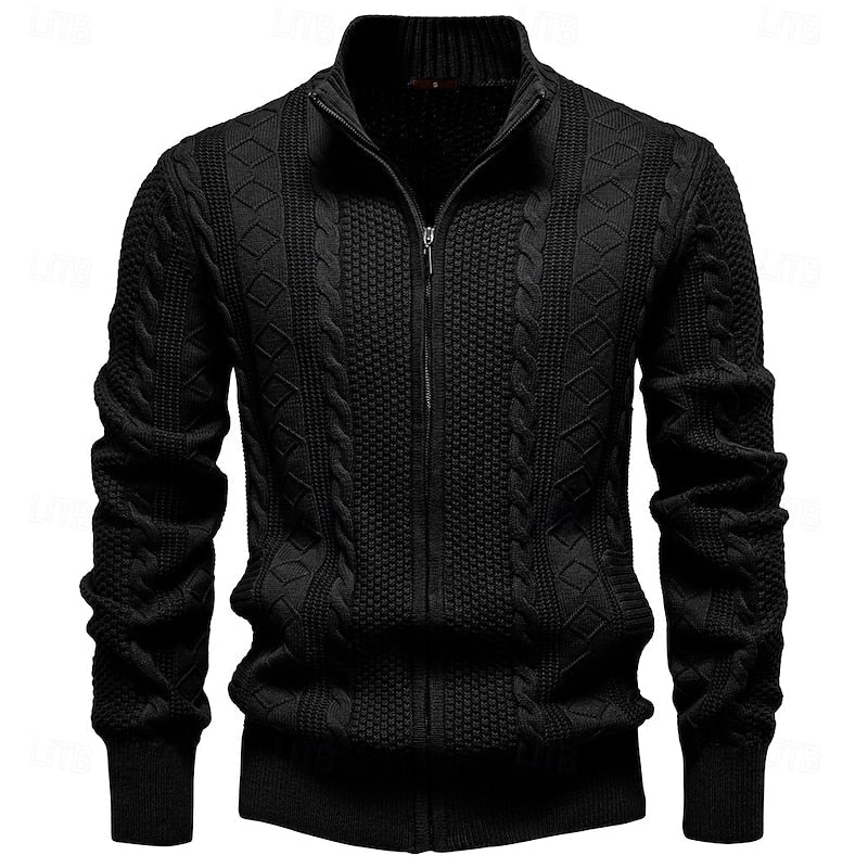Textured Zip-Up Cardigan