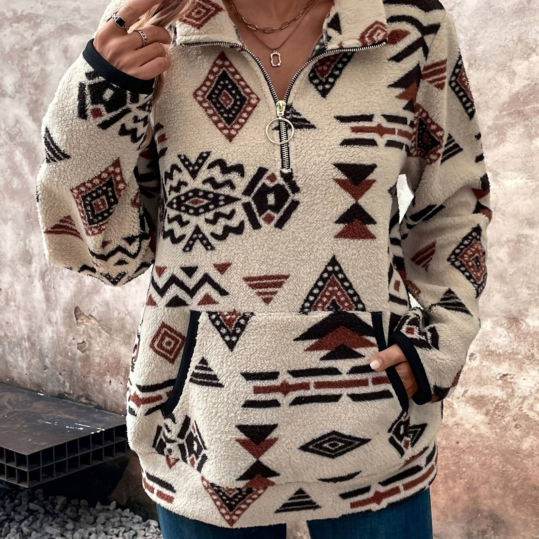 Aztec-Print Quarter-Zip Pullover
