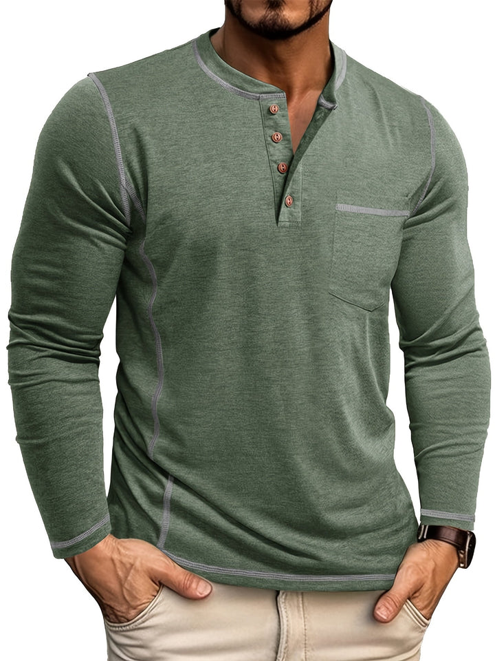 Contrast-Stitch Long Sleeve Henley