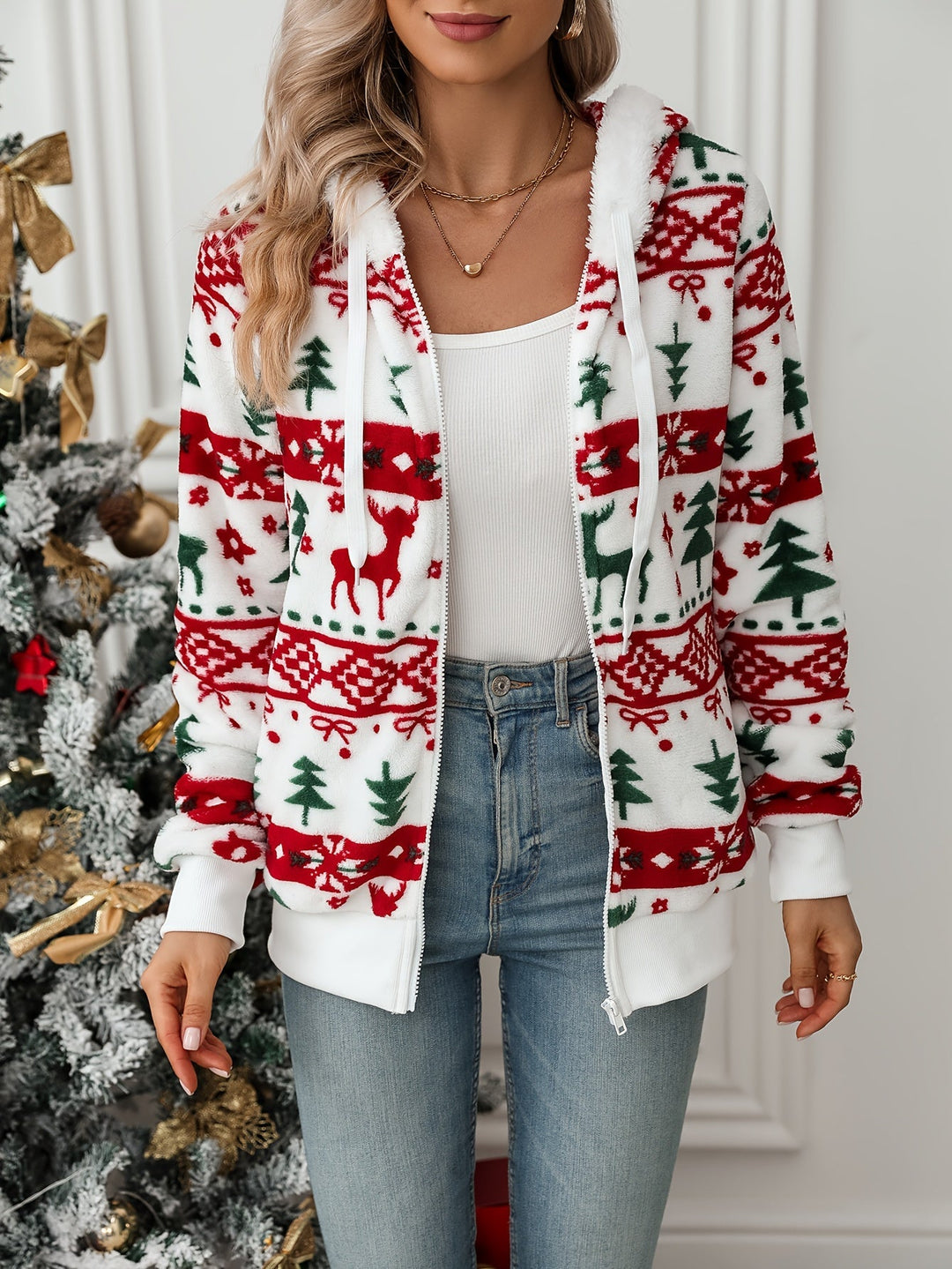 Cozy Christmas Hooded Zip Cardigan