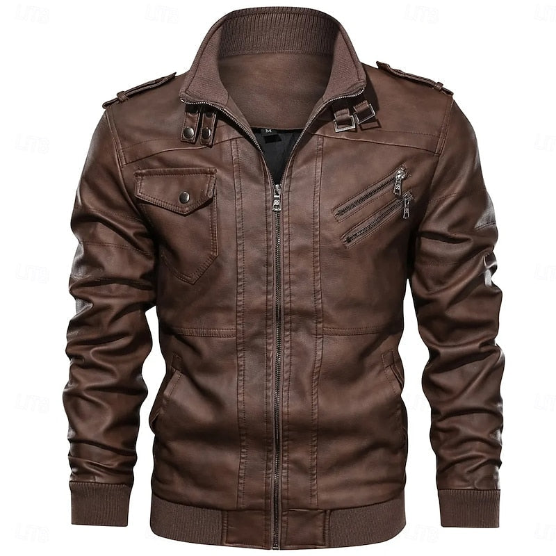 Rugged Stand-Collar Biker Jacket