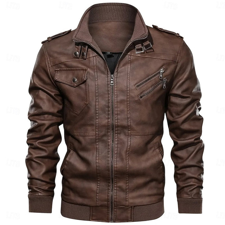 Rugged Stand-Collar Biker Jacket