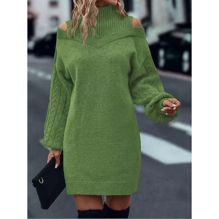 Cold-Shoulder Turtleneck Sweater Dress