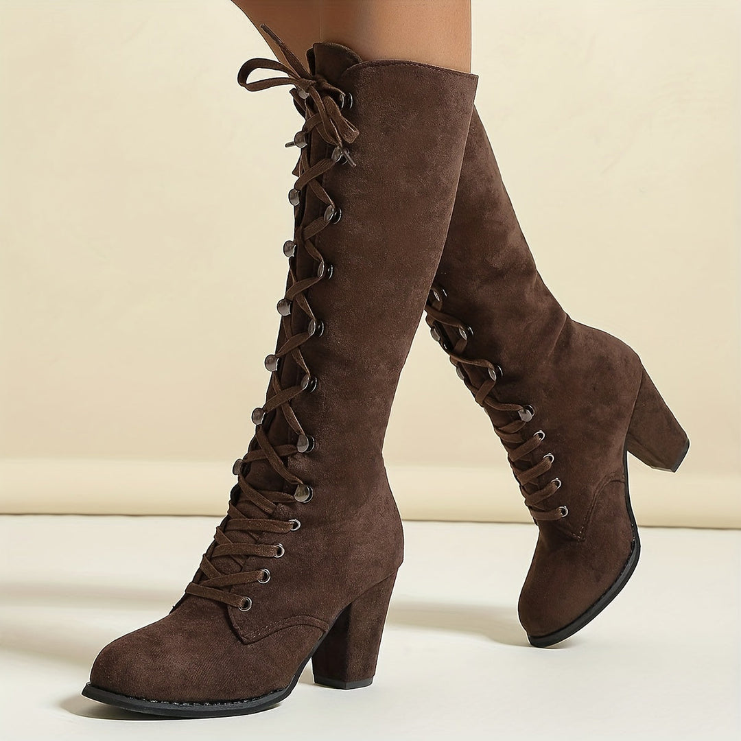 Lace-Up Chunky-Heel Tall Boots